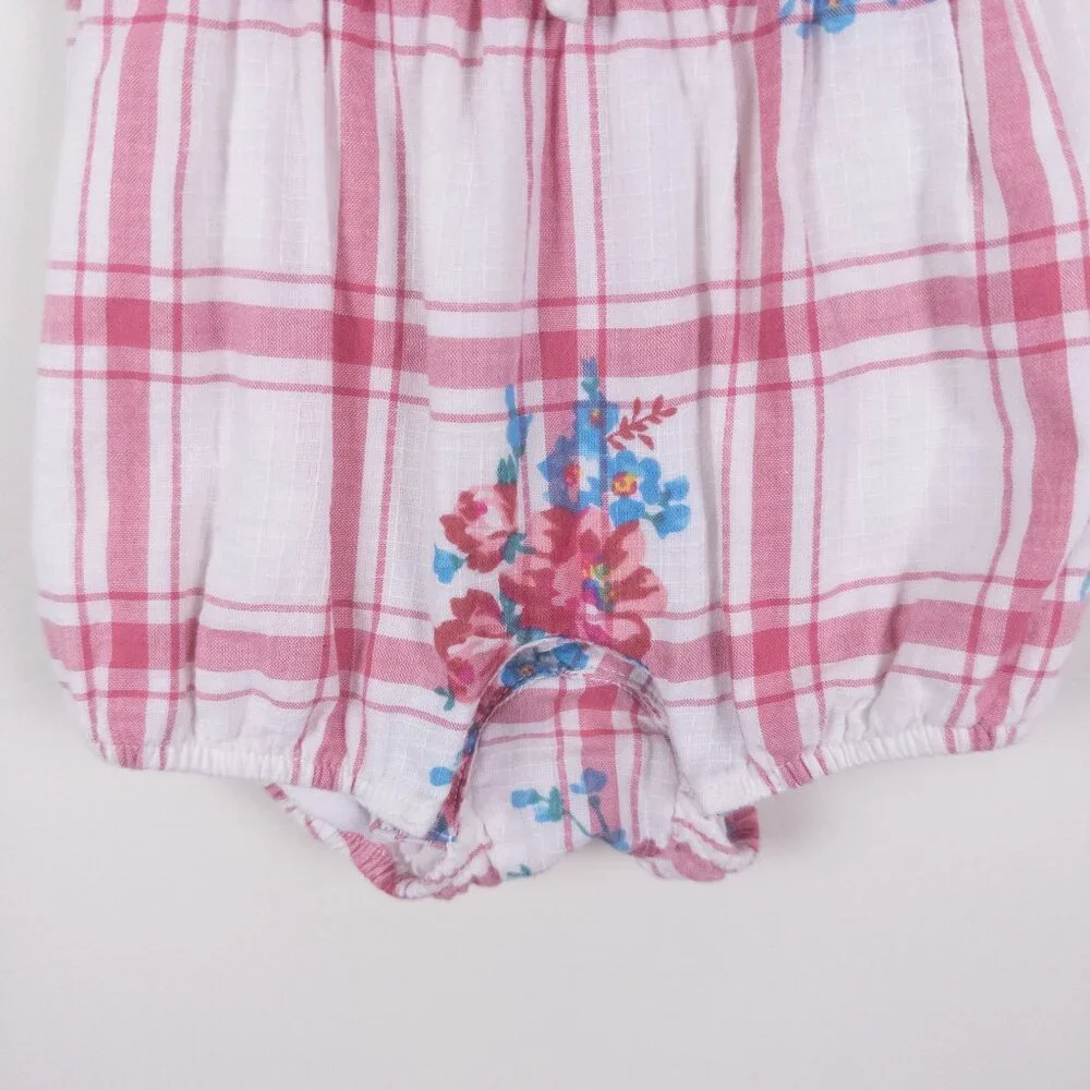 Ralph Lauren Cotton Plaid Floral One-Piece Dobby Romper Red White Baby‎ Sz 6m